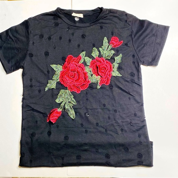 Local Lab Embroidered Distressed Black T-Shirt - Picture 1 of 4